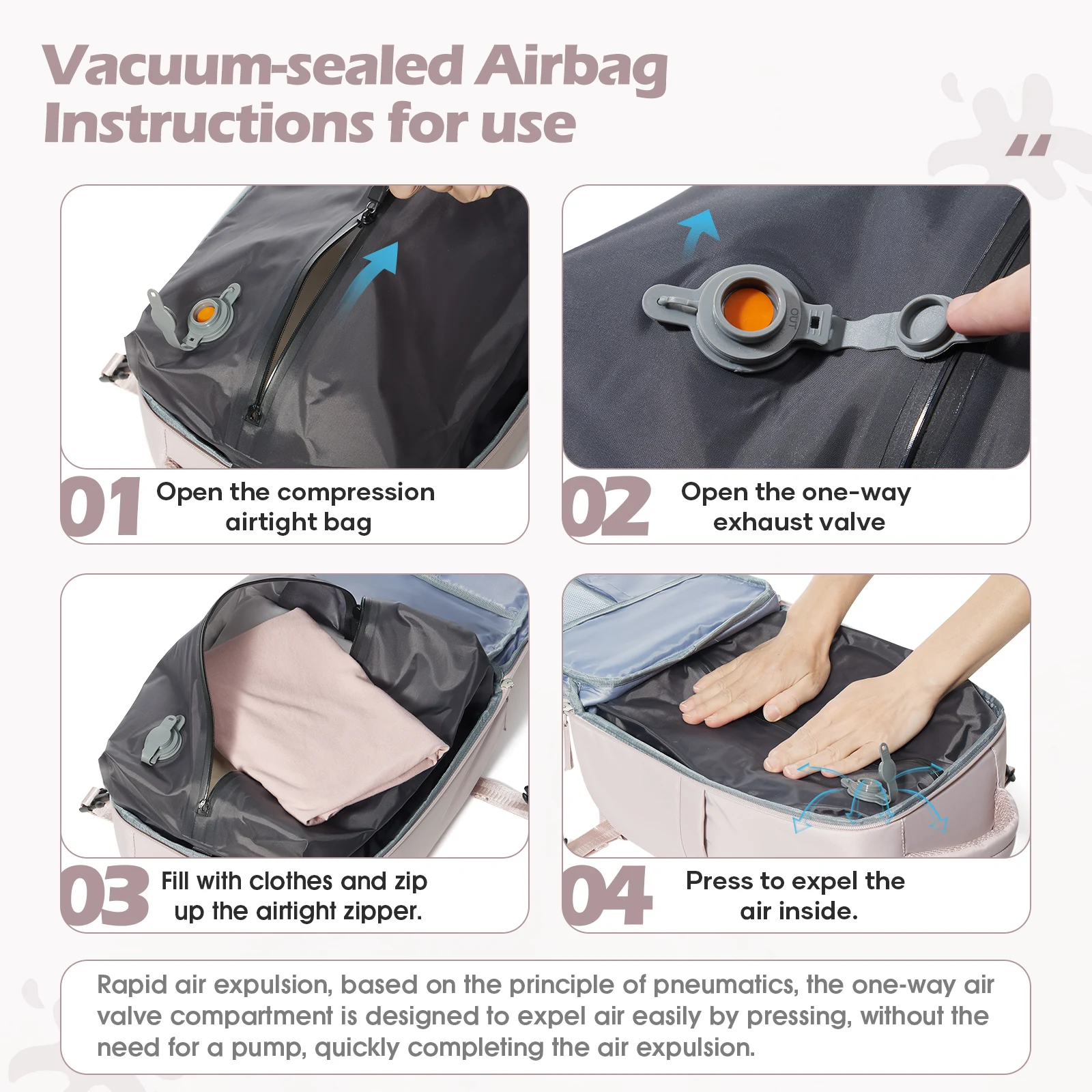 Large Capacity Vacuum Compression Backpack Lightweight Hiking & Travel Backpack for Women Men, Travel Essentials Cabin Backpack