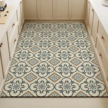 Tappeto per cucina tappetino in Pvc tappeti antiscivolo impermeabili di grandi dimensioni tappetini Anti-olio in pelle tappeto retrò per la decorazione della casa 1