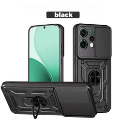 Enhanced Shockproof Armor Phone Case with Slide Camera Protection and Ring Holder for OPPO Reno14 F 5G (SJ - Black)