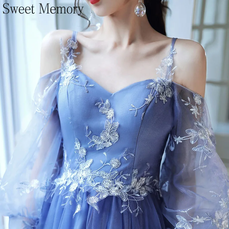 Bridesmaid Dresses A98118 Grey Blue Halter Girl Appliques Illusion Sleeves Lace Up Formal Wedding Party Prom Dresses