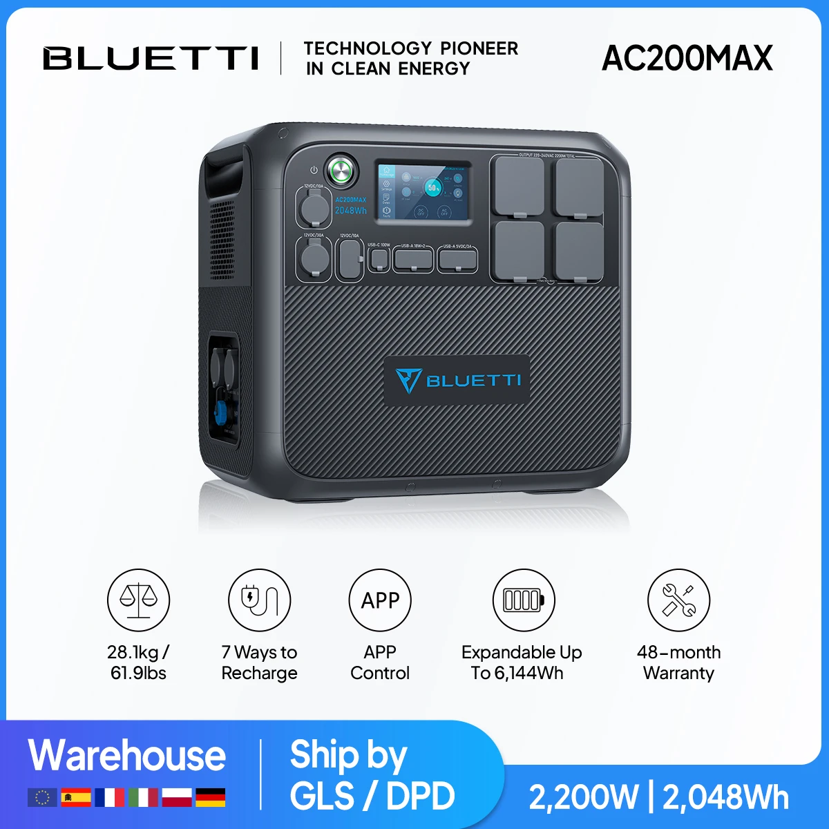 Bluetti-屋外用のポータブル太陽光発電機ac200max,2048wh,2200w