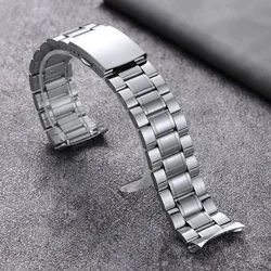 Silver Curved End Stainless Steel Watchband with Universal Folding Buckle - 22mm (Silver)