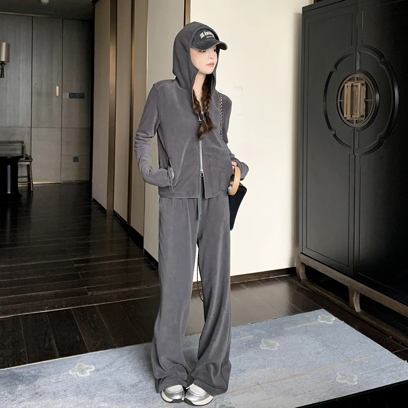 Velvet casual top jacket+hanging straight leg pants set -7733-p175-k238_voghion.com