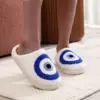 Evil Eyes Pattern Devil's Eye Embroidery stuffed Home Thick Sole plaid Furry Cotton Slippers Cute Warm Non-slip Indoor Slippers Gift Preferred 4