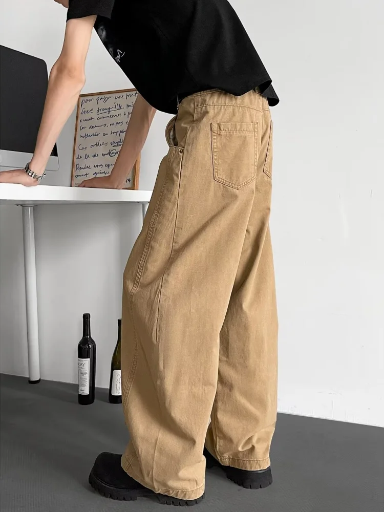 2025 Cyber Y2K Fashion Khaki Patchwork Baggy Jeans Pants For Men