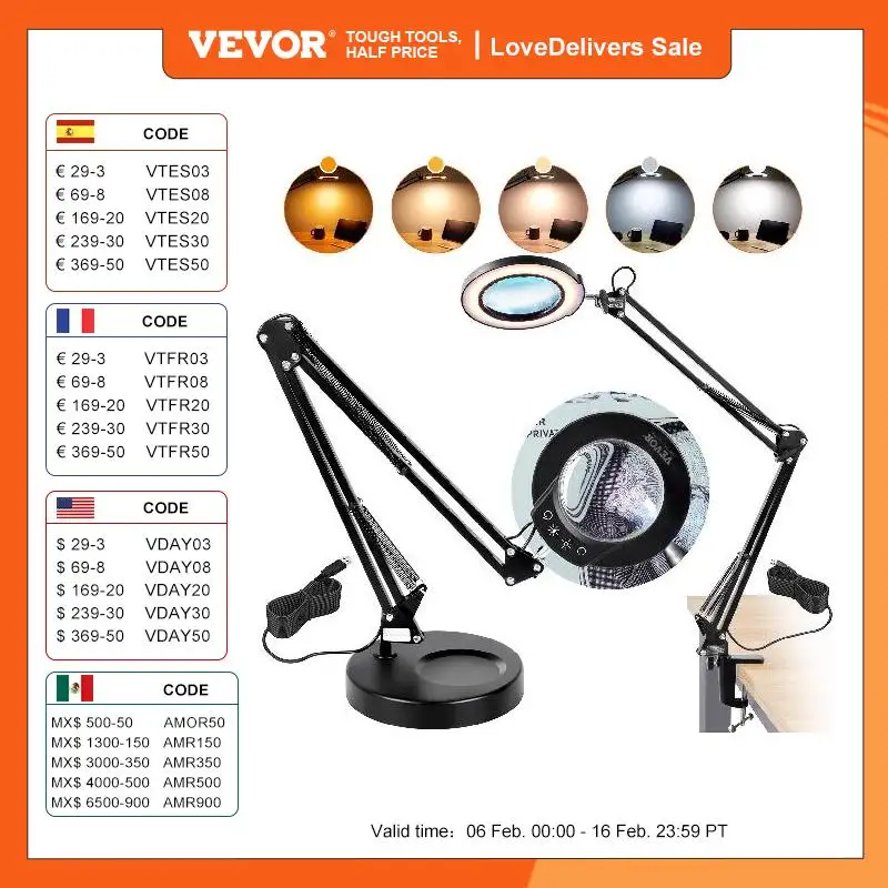 VEVOR Magnifying Glass with Light 5X Magnifying Lamp 4.3\
