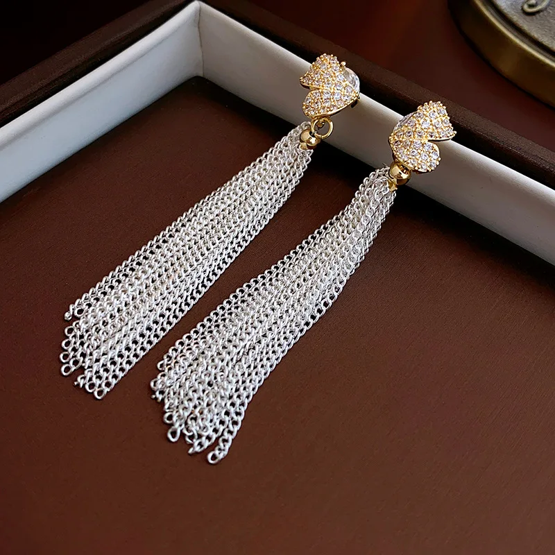 Bilincolor Butterfly Zircon Tassel Earrings for Women