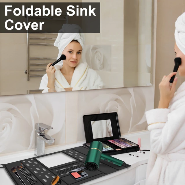 Bathroom Sink Cover for Counter Space Silicone Bathroom Sink Makeup  Organizer Mat Heat Resistant Silicone Makeup Organizer Pad - AliExpress