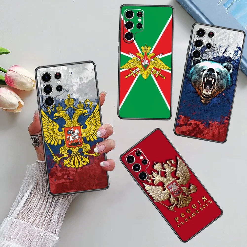 Badge R-Russian Flag  Phone Case For Samsung Galaxy S23 S22 S21 S20 Plus Ultra M54 Note20 Soft Black Phone Cover