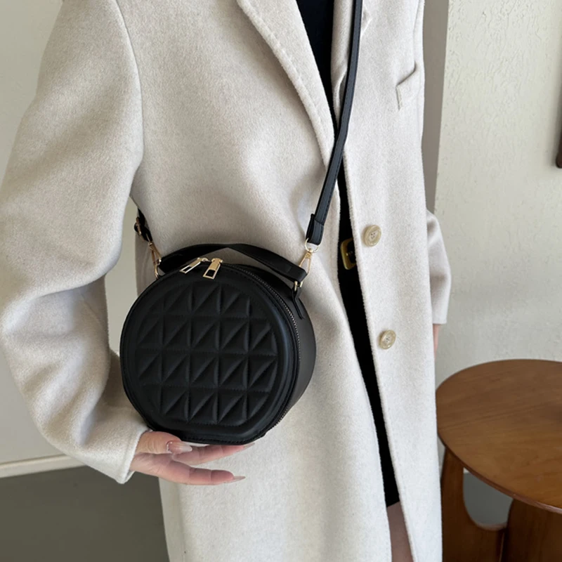 Ladies' Crossbody Bag Fashion Casual Small Round Bag Pu Handbag Student Shoulder Bag Classic Solid Color Armpit Bag