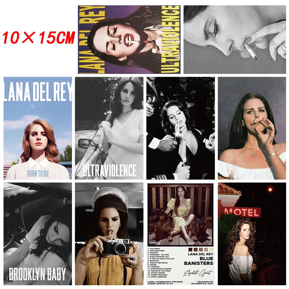 10pcs Lana Del Rey CARD Posters Born To Die Violet Bent Backwards Over the Grass Paradise Singer Wall Sticker Room Bar Art Decor