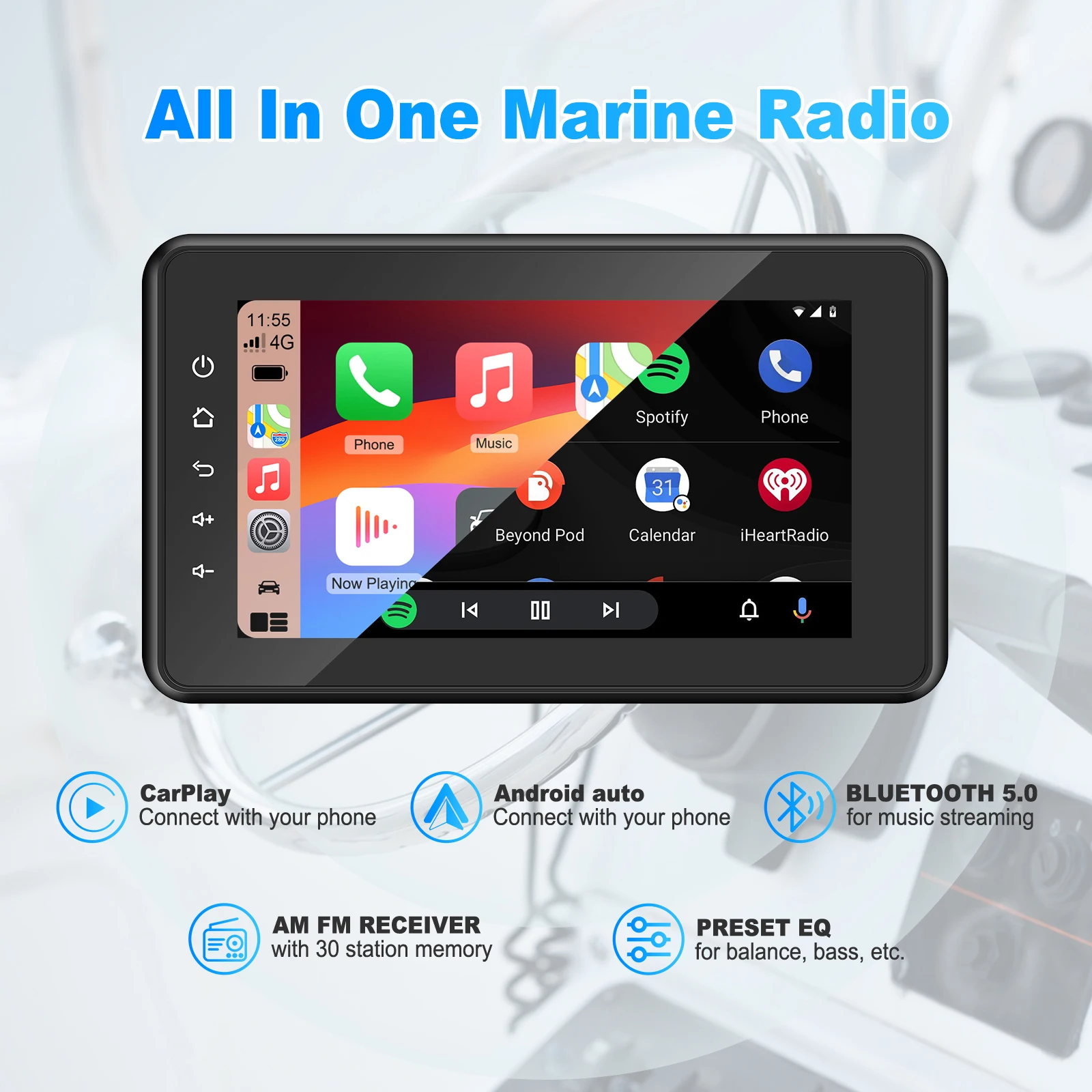 

8inch 2Din Marine Use Multimedia Player Wireless CarPlay Android Auto Display Ipx6 Waterproof for Marine ATV Boat Golf Cart