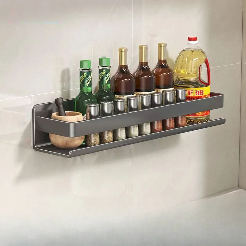 kitchen Stainless steel storage rack no punching bathroom wall shelf Seasoning bottle storage kitchen accessories organizer 3