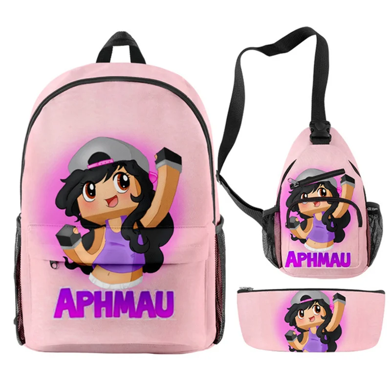 

3pcs Aphmau Bag Cartoon 3D Print Backpack Children Boys Girls Teens Schoolbags Anime Harajuku Teenager Laptop Book Rucksack