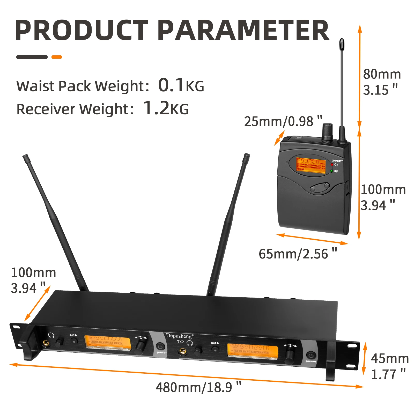 Depusheng TX2 Wireless Ear Monitor System 2 Channel 2 Bodypack Monitor with in Earphone Wireless Type for Stage or Studio,wireless in ear monitor