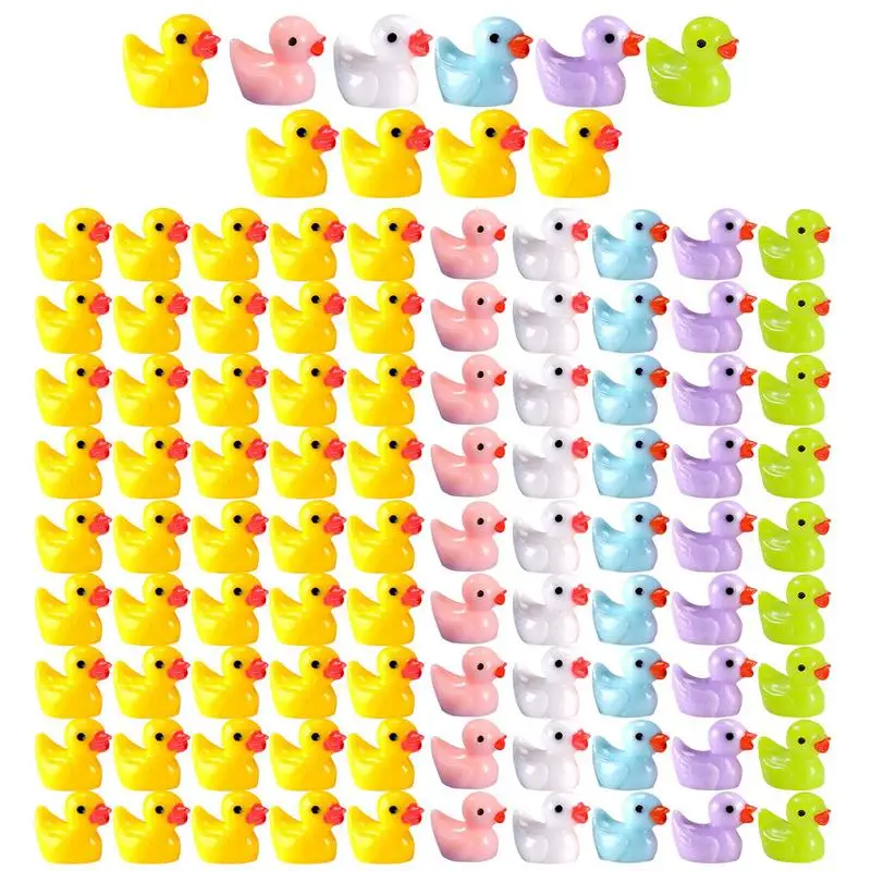 

100Pcs Resin Yellow Duck Figurines Miniature Ducks Ornaments Yellow Animal Garden Decor Crafts Tiny Ducks Waterproof Mini Ducks