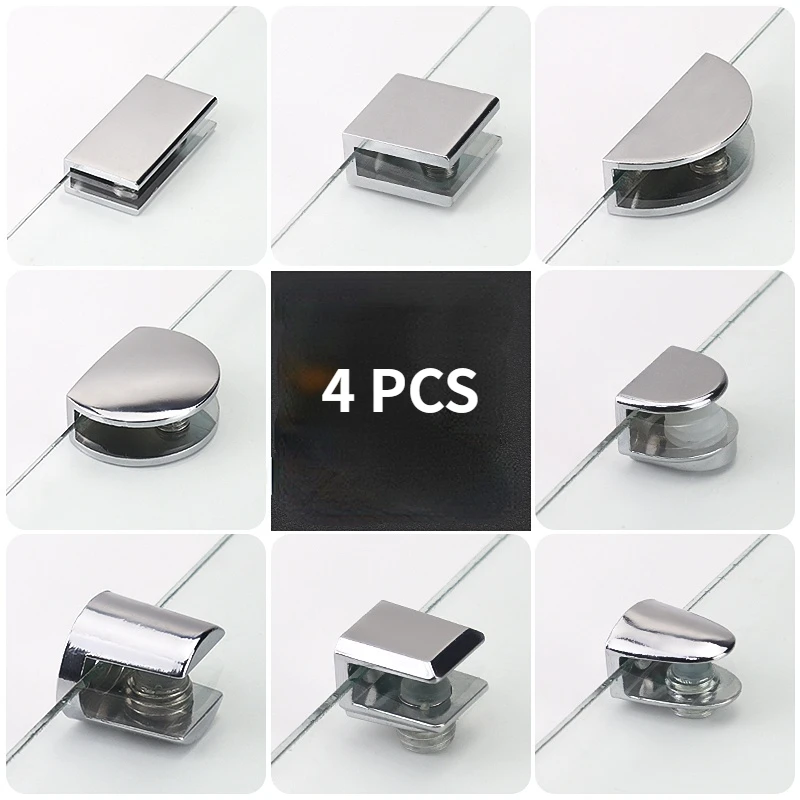 4PCS Zinc alloy Glass panel clips Half Round glass clamps Shelves Support fixed clamp Glass