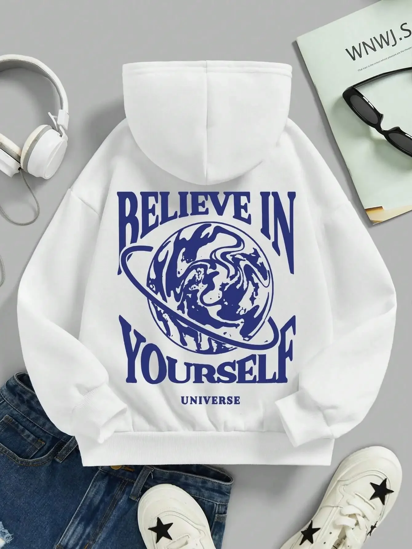 

Толстовки с надписью Believe In Yourself, повседневные уличные женские свитшоты, флисовый теплый пуловер с круглым вырезом, свободная женская одежда