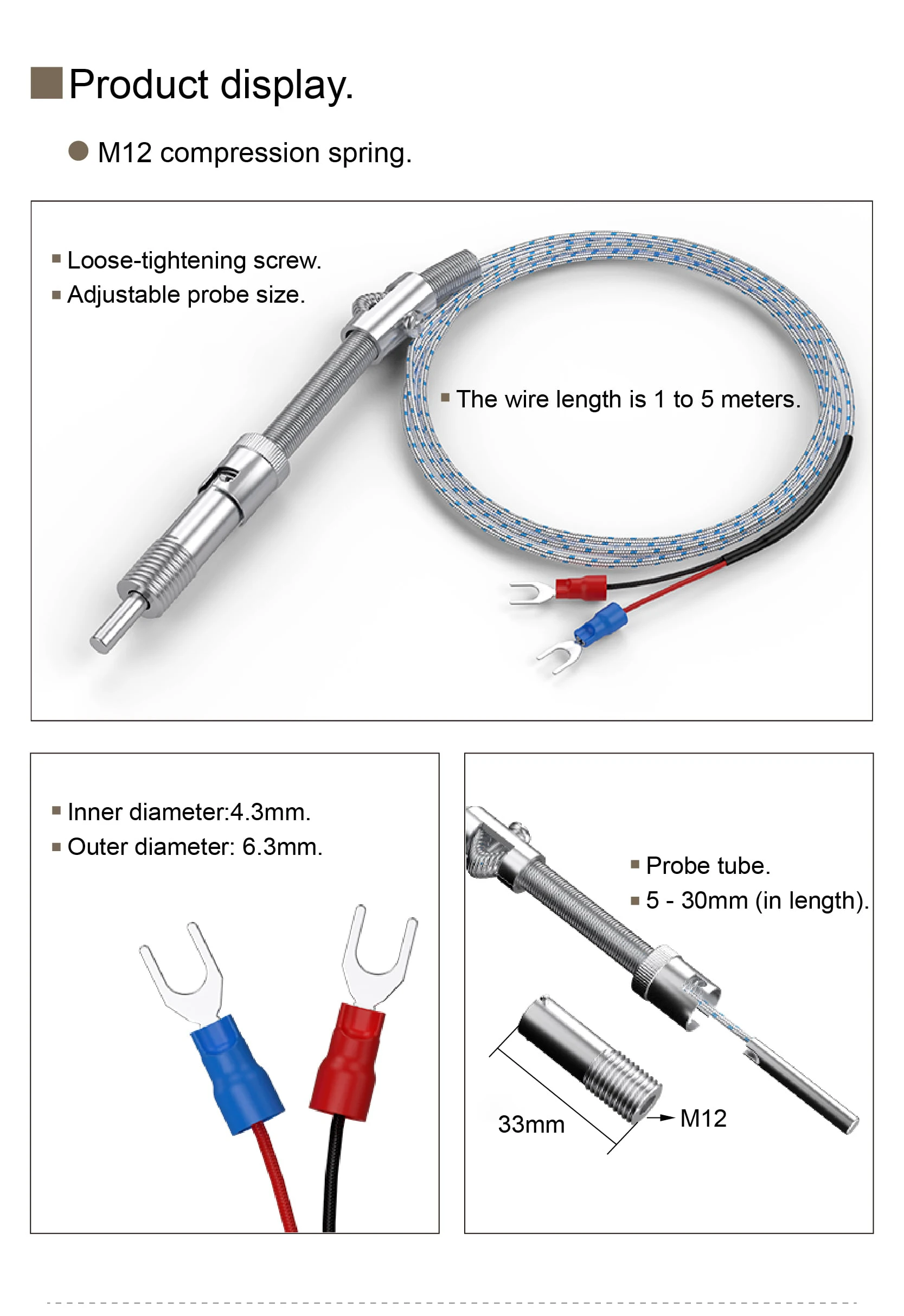 K Type Armored Thermocouple WRNT-02K M6 Screw Thread Spring Loaded Temperature S