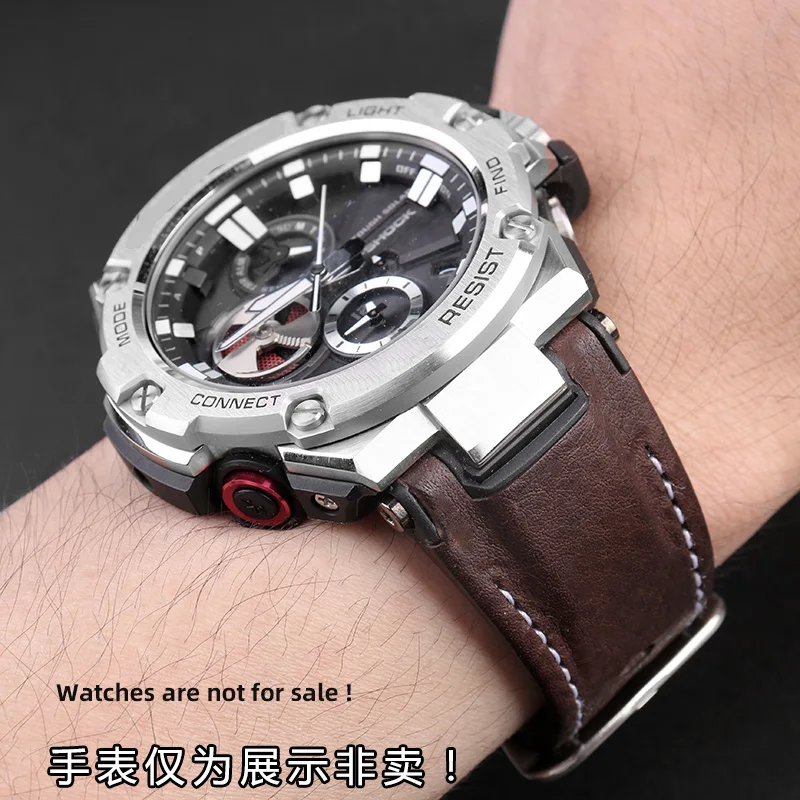 Фото Ремешок нейлоновый кожаный для часов Casio GST-210/W120L/S130L/S310, ремешок модифицированный для часов, Женский Разъем для мужского ремня №4