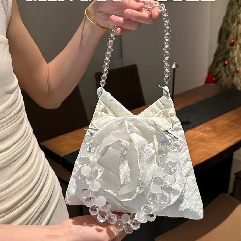 French Chic flower Shoulder Bag for Women Luxury Textured Crossbody Purse Boutique Underarm Handbag Summer Casual Elegant