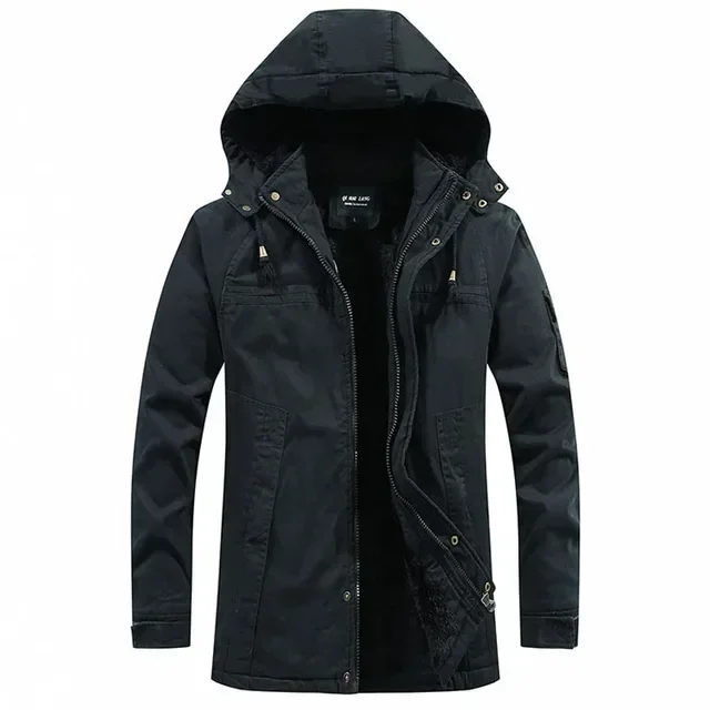 thumbnail image 1 of Chaqueta militar cortavientos con capucha, informal, nueva, de invierno 2024, cálida, estilo universitario, para hombre, chaquetas tipo parka, abrigo grueso de algodón lavado para hombre, 1 of 5