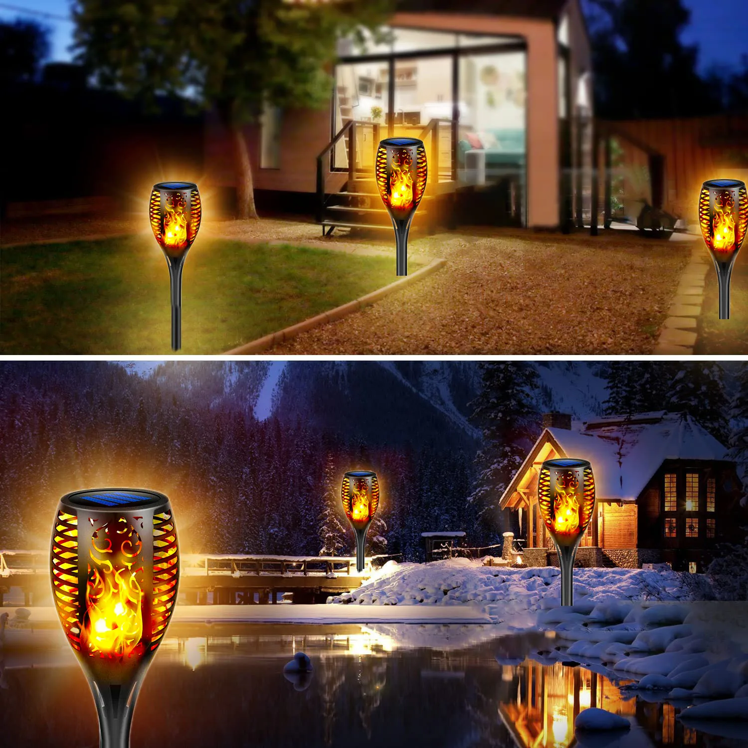 10PACK 96LED Solar Lights Outdoor Garden Solar Flame Lights with Flickering Dancing IP68 Waterproof Powered