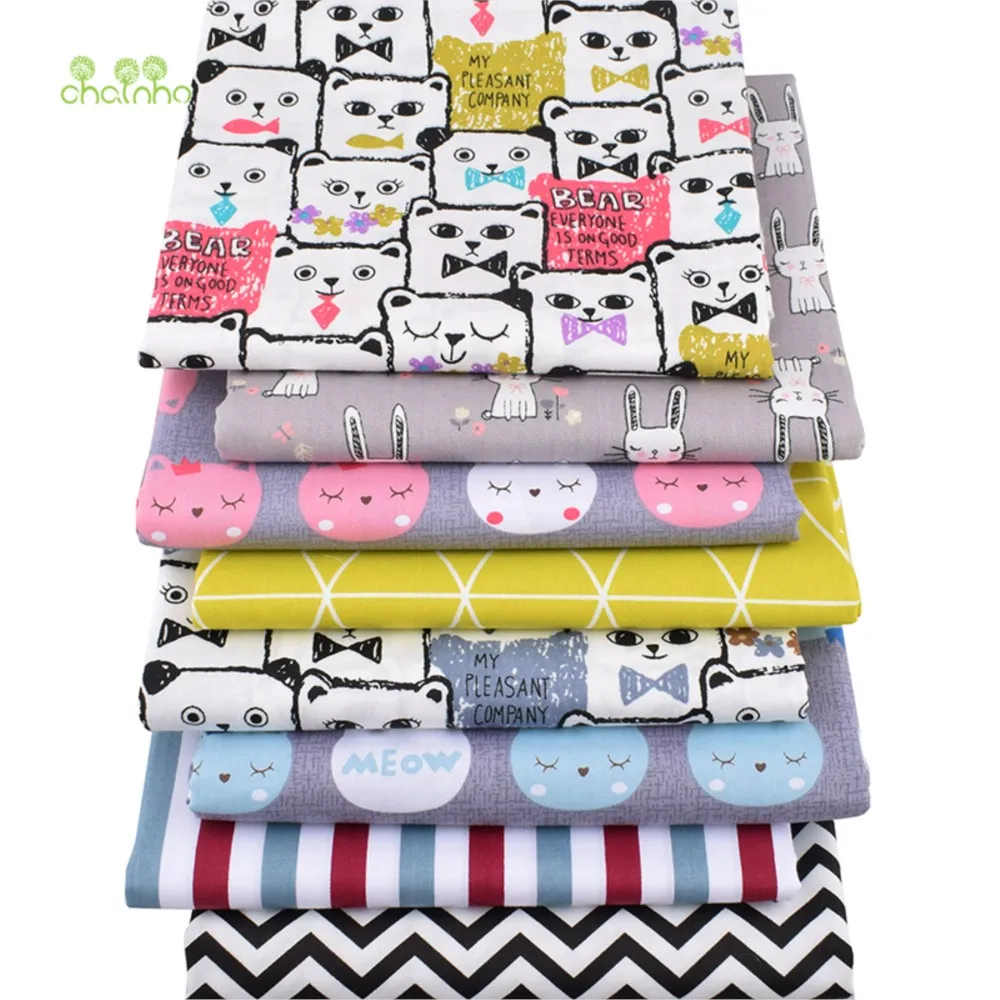 Chainho,Printed Twill Weave Cotton Fabric,Patchwork Cloth,DIY Sewing Quilting Material,8 Designs,2 Sizes,CC333,Cat Rabbit Series