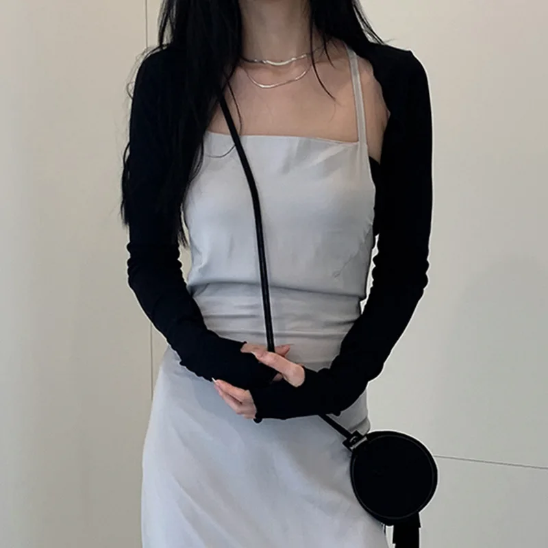 Description Picture 6 of itemWomen Thumbhole Long Sleeve Bolero Shrug Solid Color Open Front Cropped Cardigan Top Bodycon Slim Fit Sunscreen Arm Cover Jacket