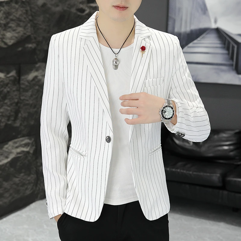 Mens Blazer New Men's Fashion Business Gentleman Stripe Outdoor British Style Trend Wedding Banquet Luxe Outdoor Casual