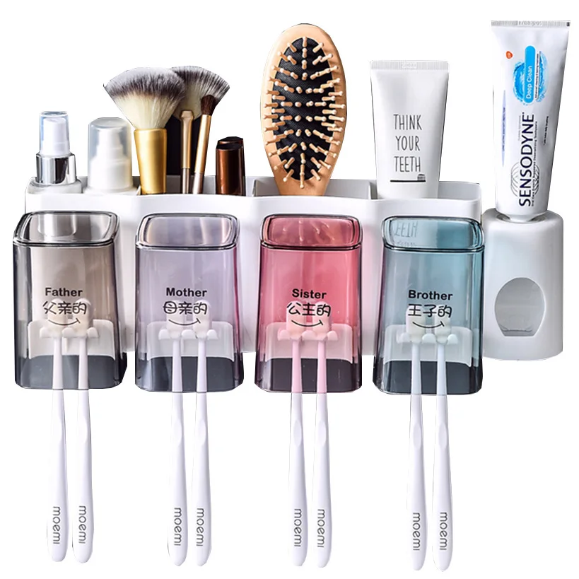 Multifunction Suction Cup Type Toothbrush Cup Holder Bathroom Accessories Toothpaste Squeezer Toiletries Storage Rack