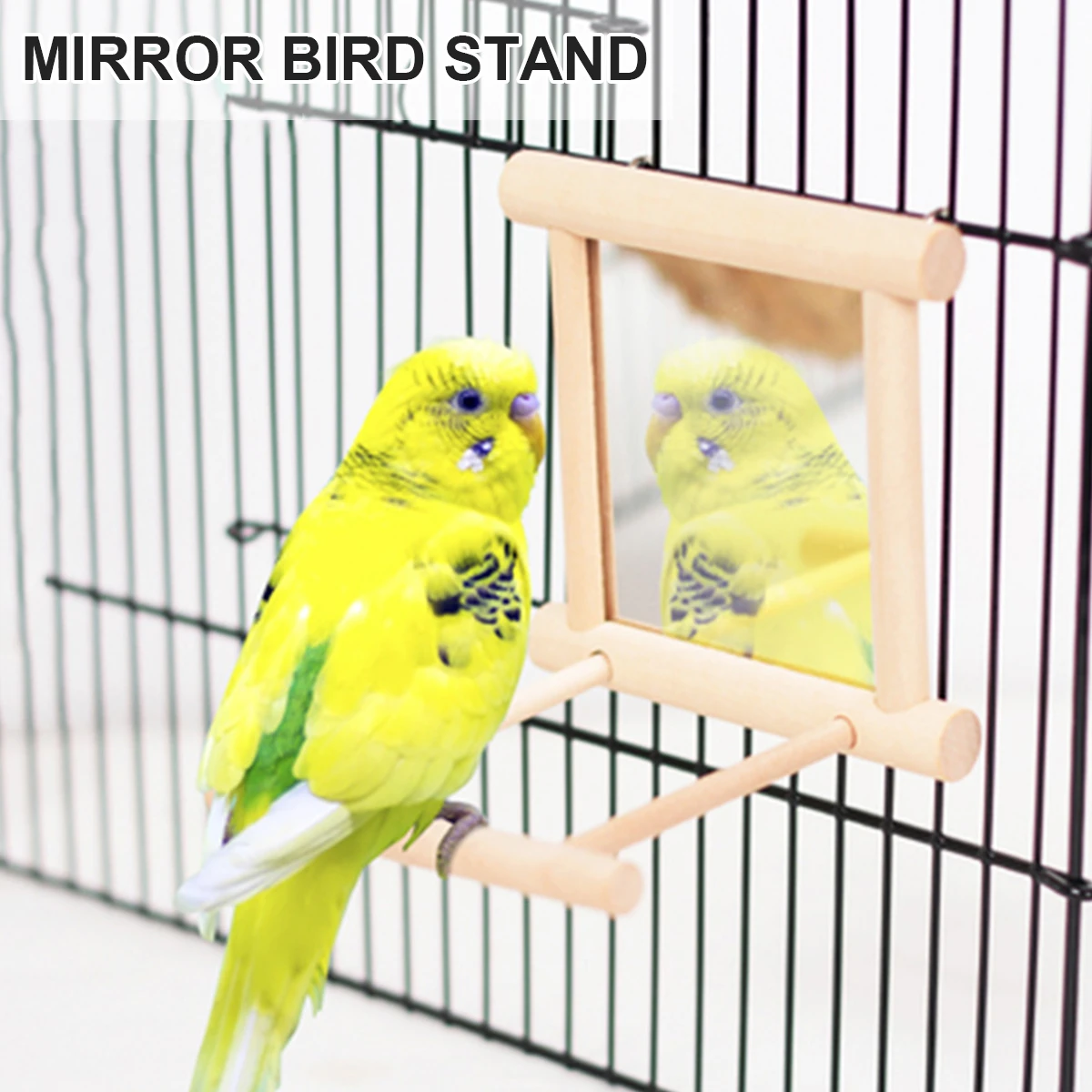 1pc Wood Bird Mirror With Perch Stand Bird Toy For Parrot Bird Perch
