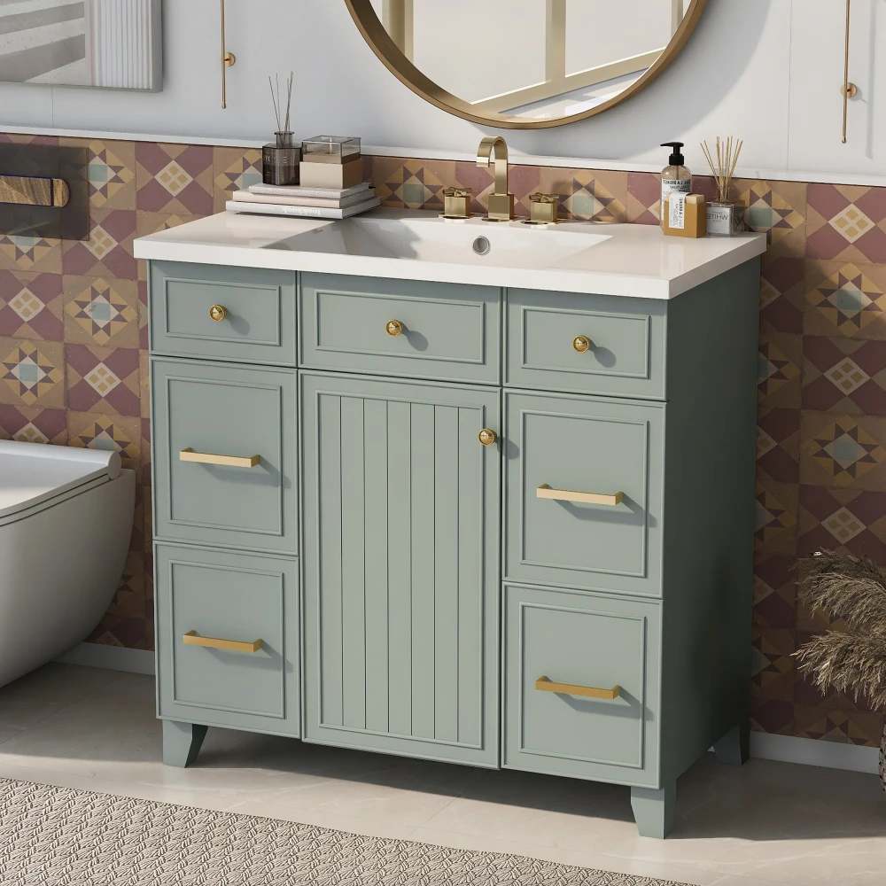36" Bathroom Vanity Cabinet with Sink Top Combo Set,White,Single Sink,Shaker Cabinet with Soft Closing Door and Drawer 6
