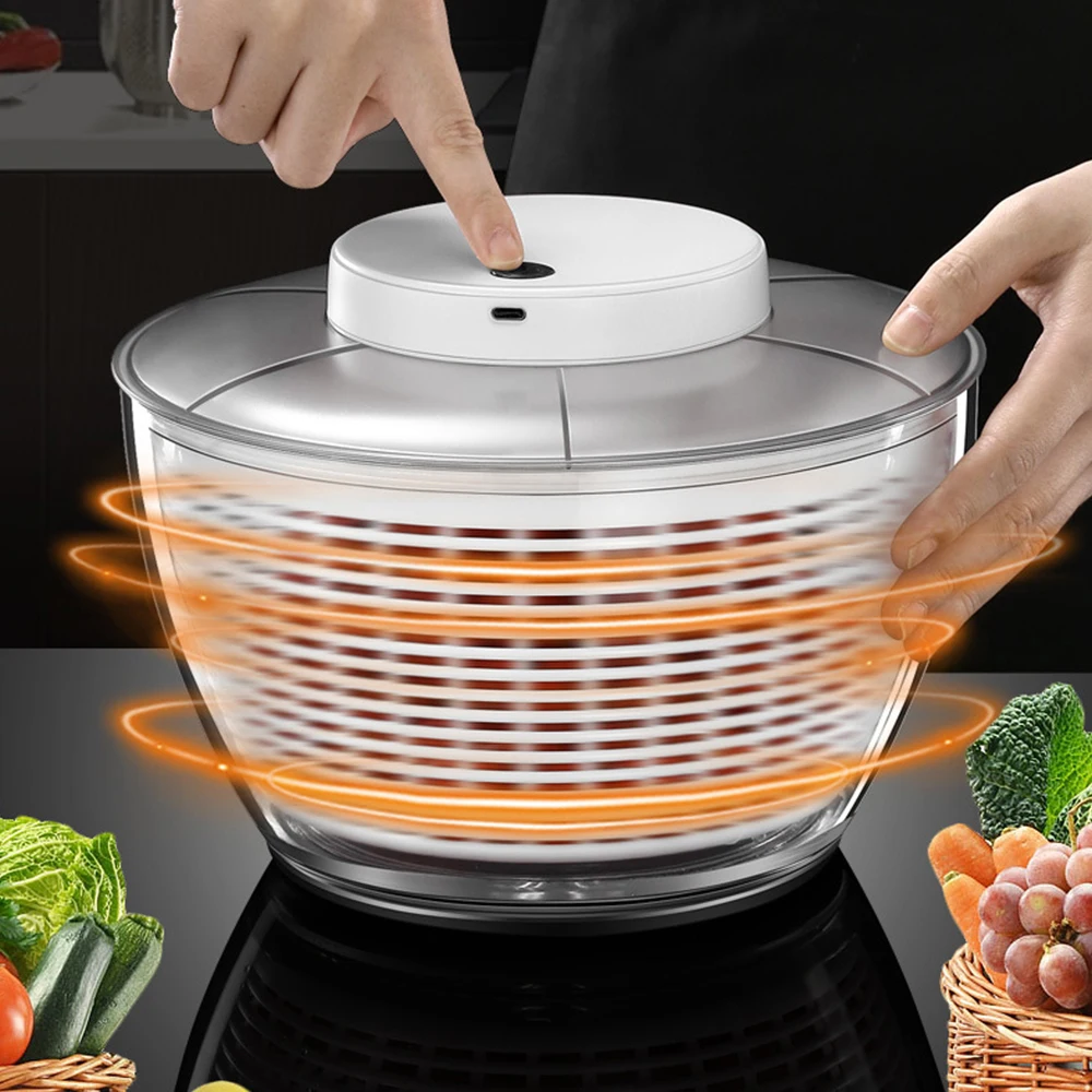 

Electric Vegetable Dehydrator Quick Cleaning Dryer Fruit Vegetable Dry and Wet Separation Draining Salad Spinner Kitchen Gadget