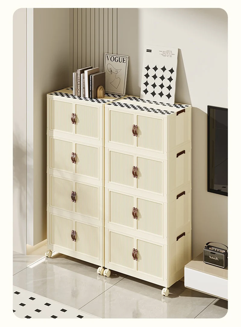 New Double Door Foldable Storage Drawer Cabinet For Living Room Organizer Cabinet With Wheels - 3 Layer