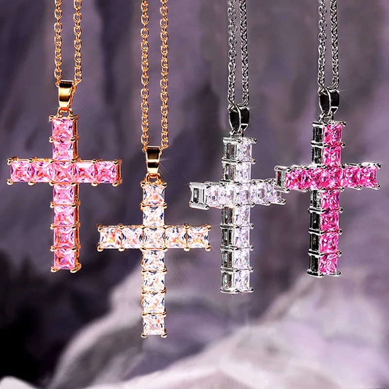 

New Trendy Crystal Cross Pendant Necklace For Women Men Best Friend Gift Fashon Jewelry