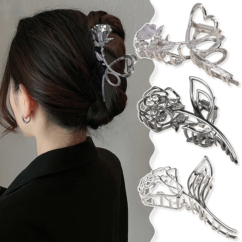 

Women Alloy Hair Claws Rose Flower Hairpin Elegant Geometric Grab Clip Ponytail Hair Claws Wedding Hair Styling Tools Headwear
