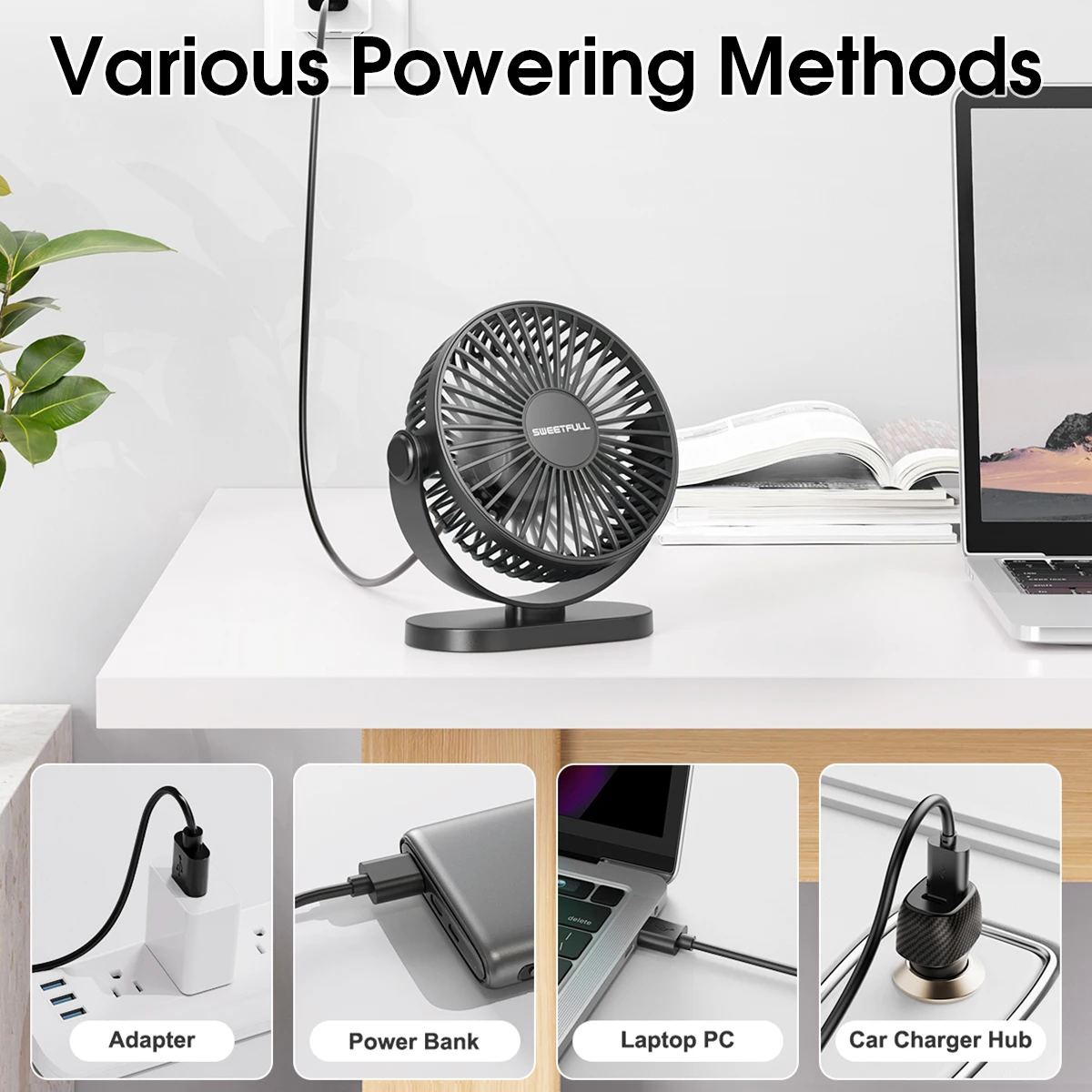 Mini Portable Fan USB Desk Fan Table Strong Airflow &Quiet Operation 3 Speed Wind 360°Rotatable Standing fans for Room Home 3