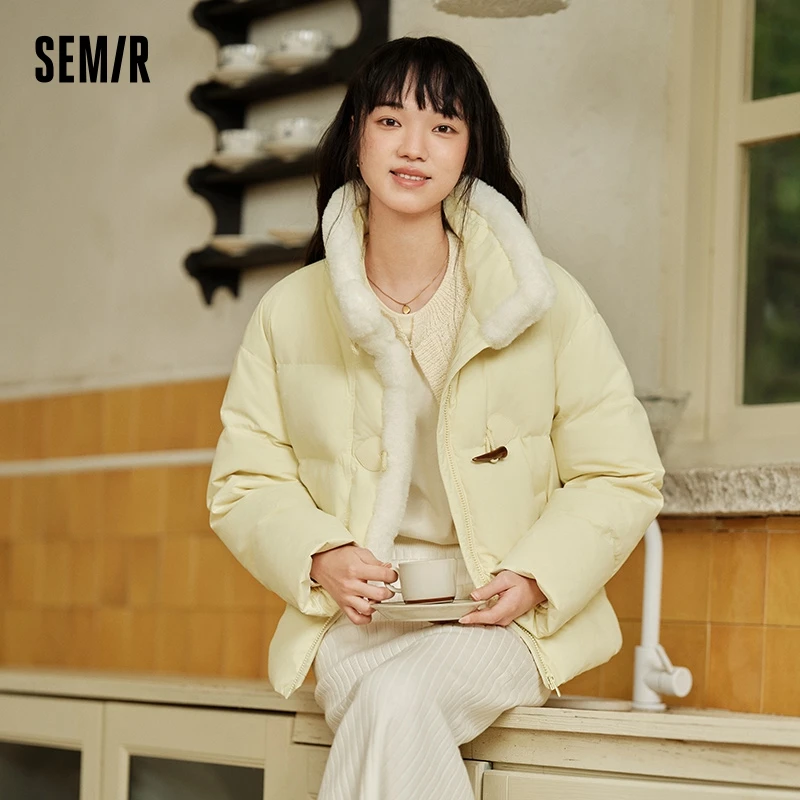 Down Jacket Women Waterproof Loose Gentle Winter New Literary Imitation Rabbit Fur Horn Button Windproof