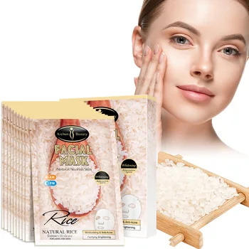 10pcs Natural Rice Hydrating Mask Moisturizing Mask Oil-control Whitening Sheet Mask Skin Care