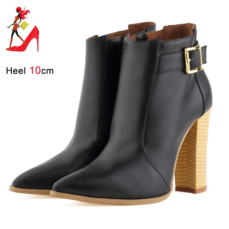 

Fashion Ankle Boots Women PU Leather Winter Shoes Outdoors Large Size Lady Chunk Heels High 2023 New Pointy Toe Warm Short Boots