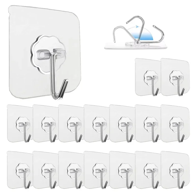 Adhesive Hooks Transparent Self-Adhesive Bathroom Towel Clothes Storage Sticker Key Hangers