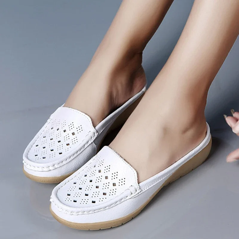 TIMETANG Cut-Outs Summer Woman Shoes Genuine Leather Women Flats Hollow Women's Loafers Soft Mother Moccasin Shoe Size 35-41E700 6