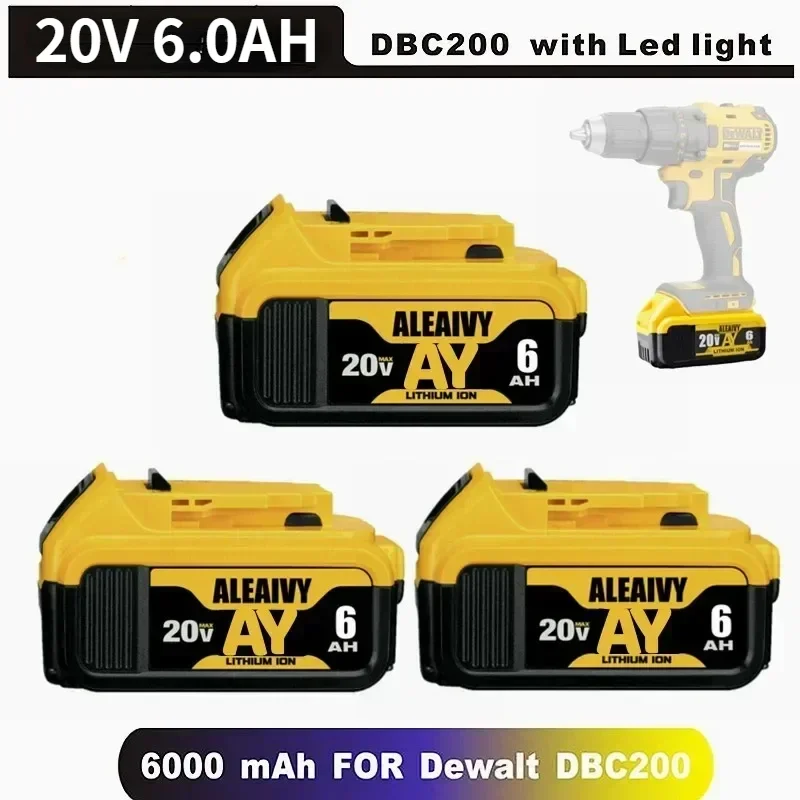 

20V 5.0Ah 6.0Ah MAX Battery power tool Replacement for DeWalt DCB184 DCB181 DCB182 DCB200 20V 3A 5A 6A 18Volt 20 v Battery