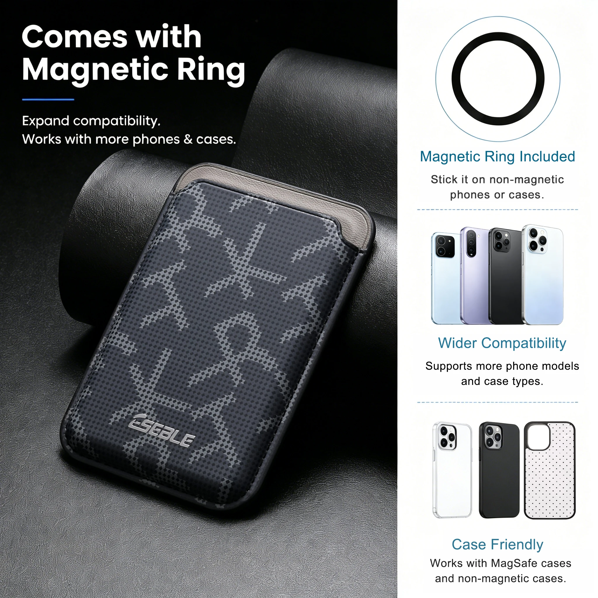 Sleek Carbon Fiber Magnetic Card Holder Wallet with Adhesive Plate