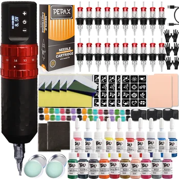 Kit penna per macchinetta per tatuaggi wireless Set di penne per tatuaggi rotanti regolabili a 7 tempi con aghi a cartuccia per kit tatuaggio body art per trucco