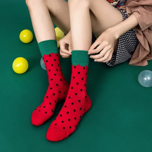여성용 만화 다채로운 과일 동물 식물 트렌드 양말, 아보카도 수박 계란 후라이, 원숭이 패션, 행복한 양말 선물 4