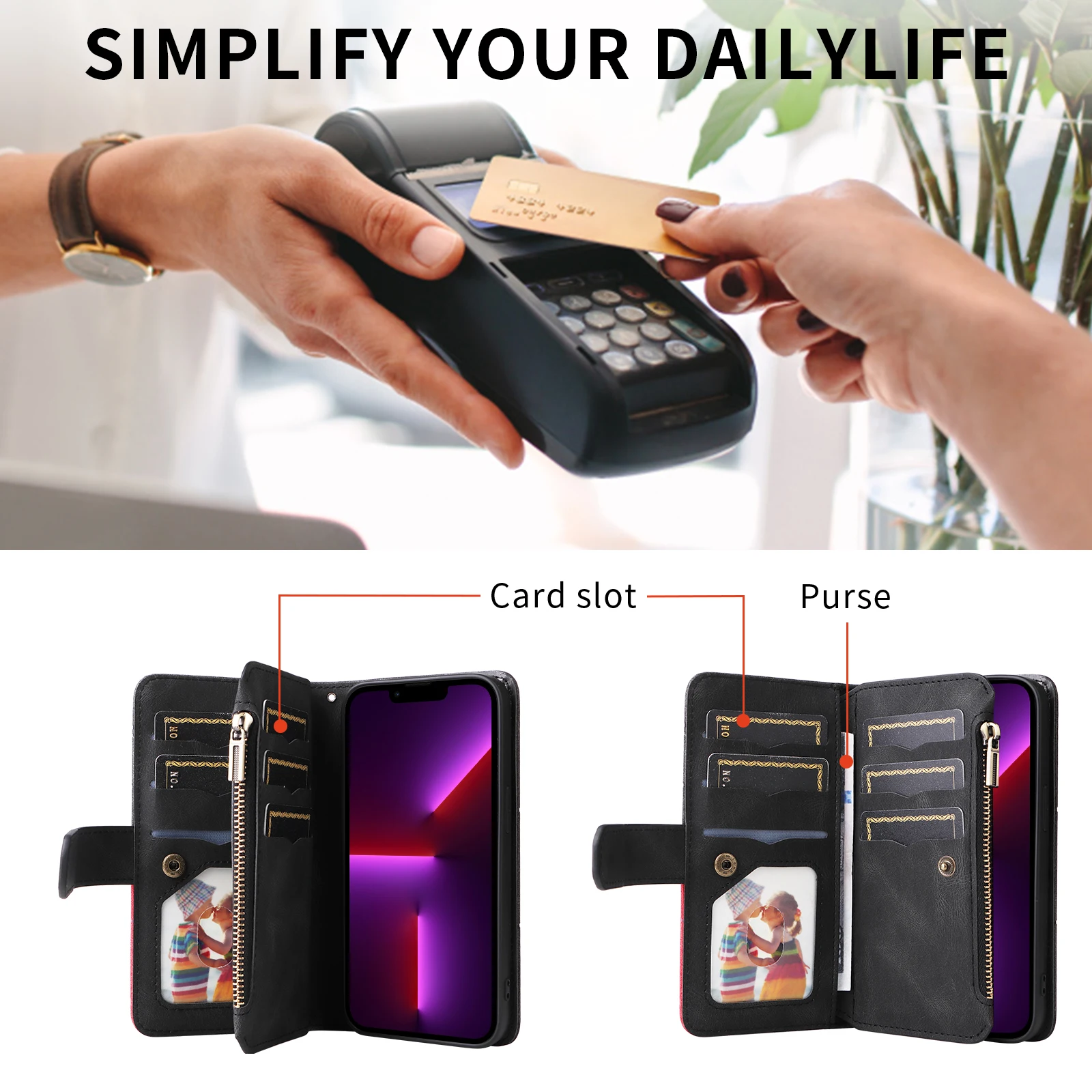 Magnetic Wallet Case with Flip Card Slot - Sleek and Functional Design