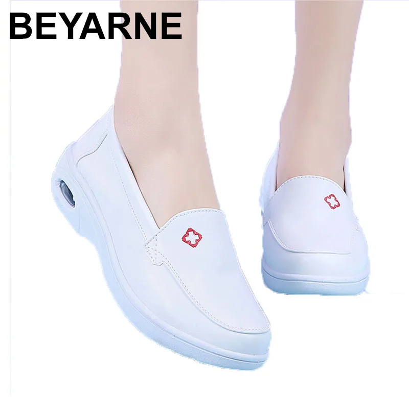 2023 Cowhide Wedge White Women's Shoes Comfortable Light Slip on Nurse