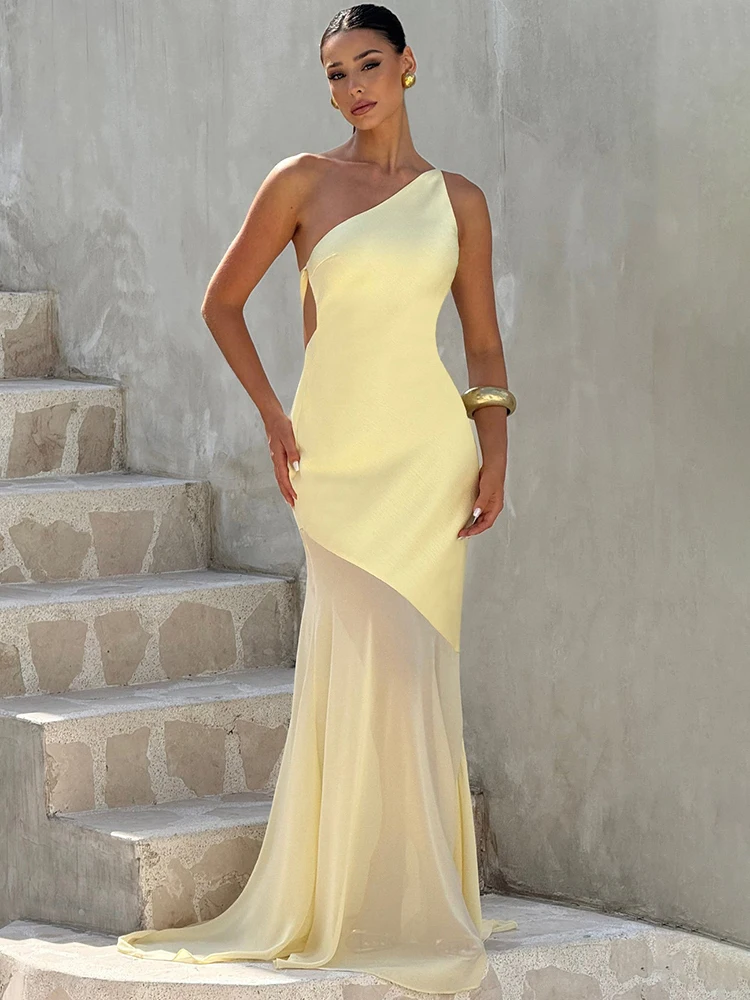 elegant sensual dresses Elegant Sexy Single Shoulder Evening Gown Open Back Sleeveless Wrap Body Party Dress For Women Mid Waist Sequin Design Polyester Fabric